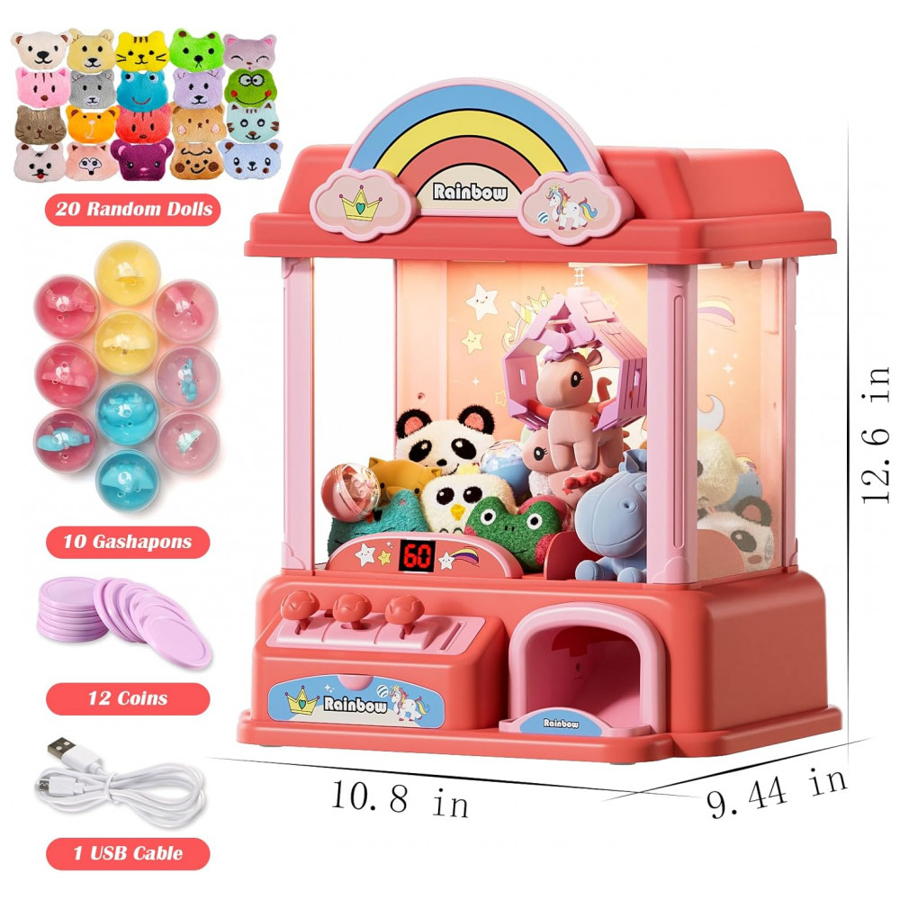 ECTQPXJVR7GB0B_1-1.jpg - Máquina de Garra Kakamelon Infantil Unicornio Rosa com Mini Brinquedos e Música