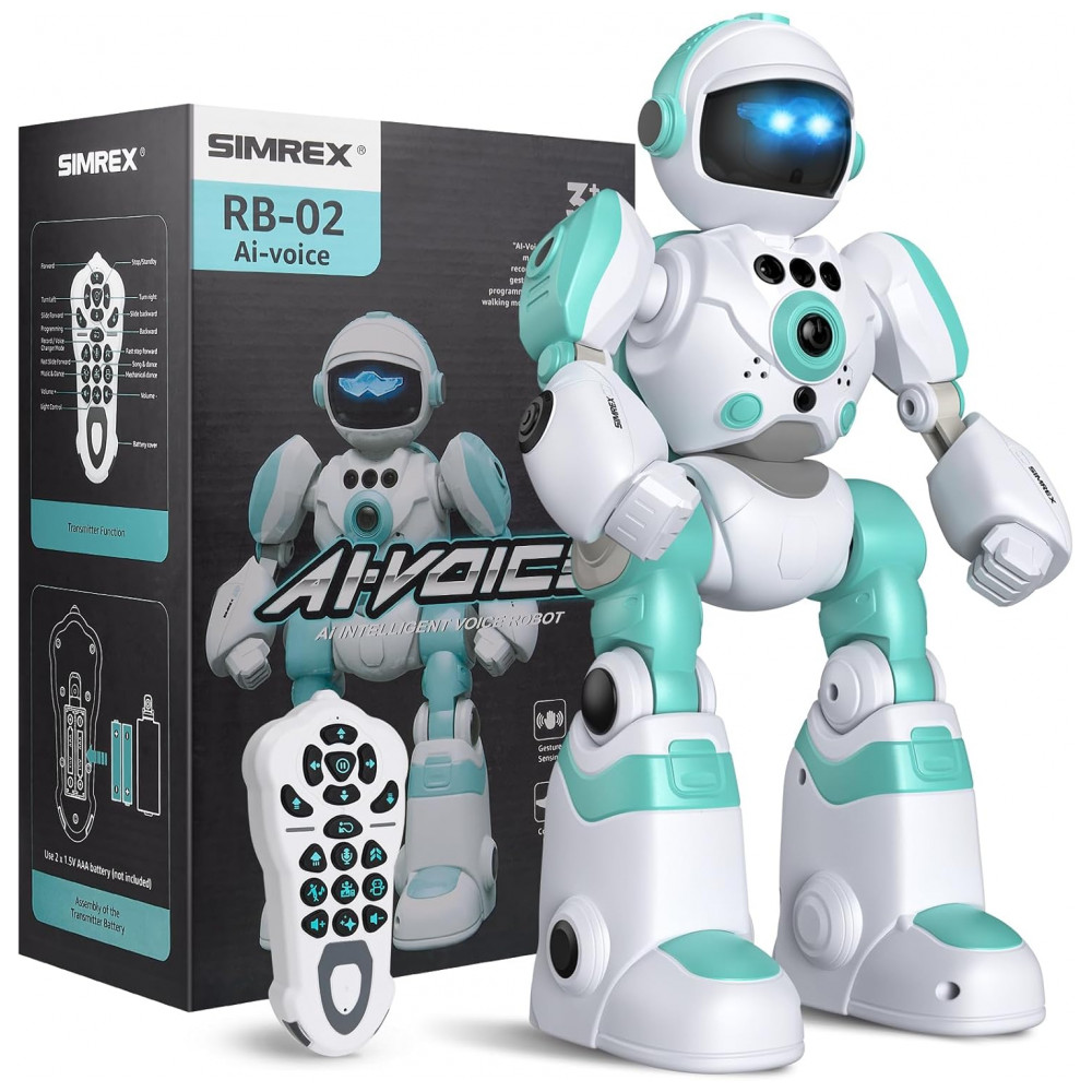 ECTQPXTLRCFD0B_0-1.jpg - Robô Programável Azul e Branco – SIMREX, Controle Remoto, Gravação de Voz, Dança e Sensores de Gestos para Crianças