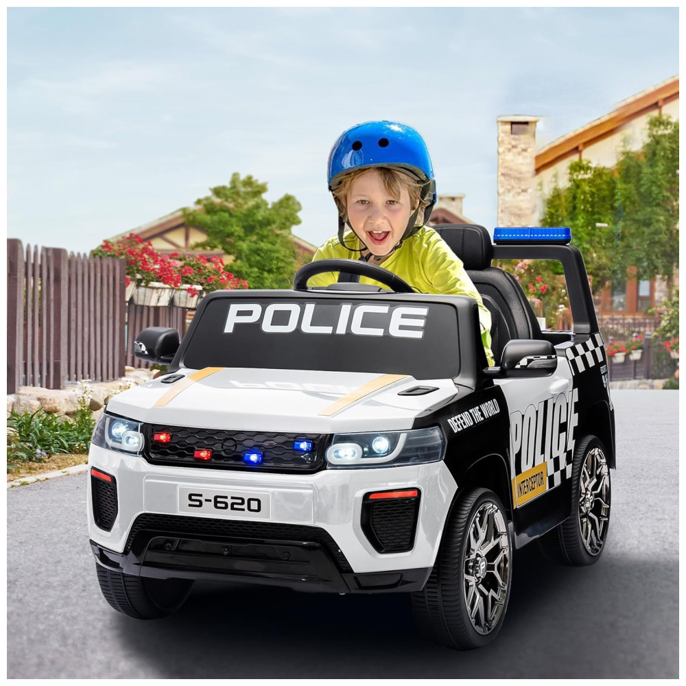 Carro Elétrico Infantil de Polícia com Controle Remoto, Música, Buzina, Sirenes e Luzes LED, 12V, HOMMOW, Branco - Imagem 9