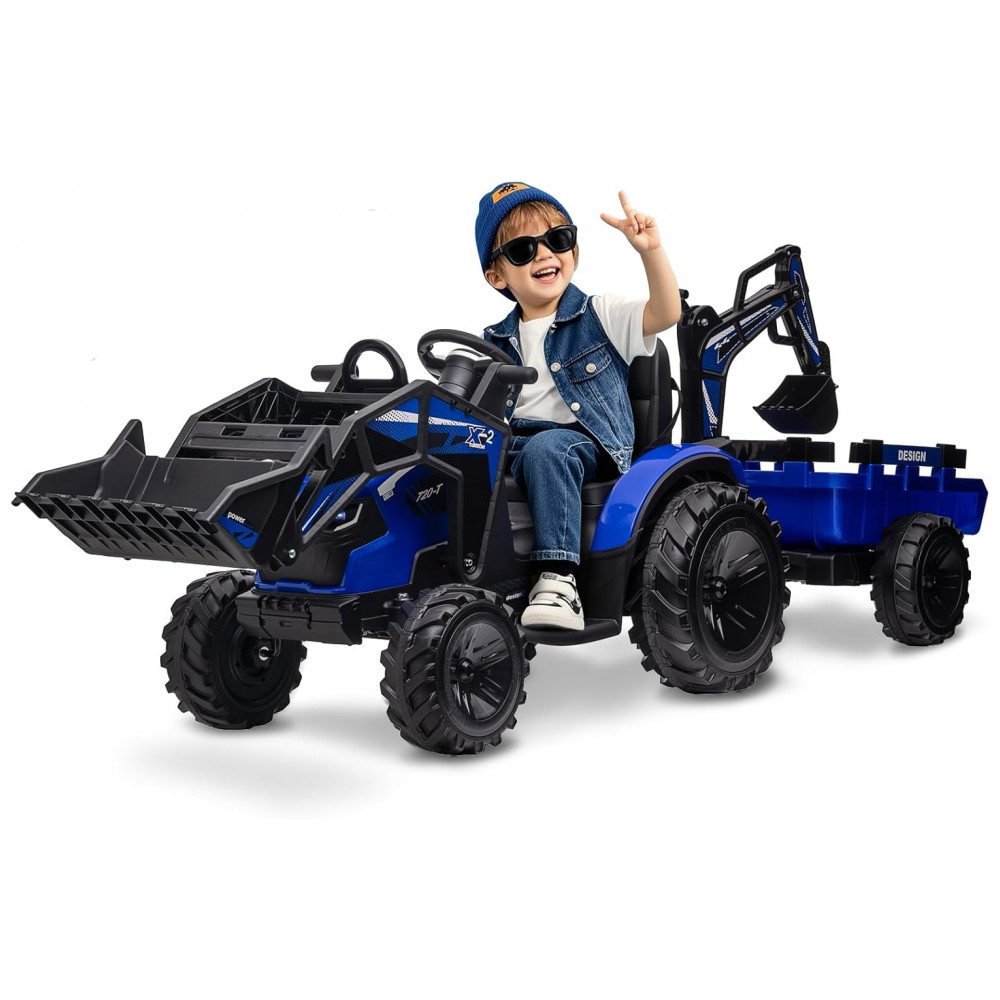 ECTQPYLP8MCF0B_0-1.jpg - Trator Infantil Elétrico GarveeLife Azul 24V 3 em 1 Escavadeira Buldôzer Trailer Controle Remoto Luzes LED Bluetooth