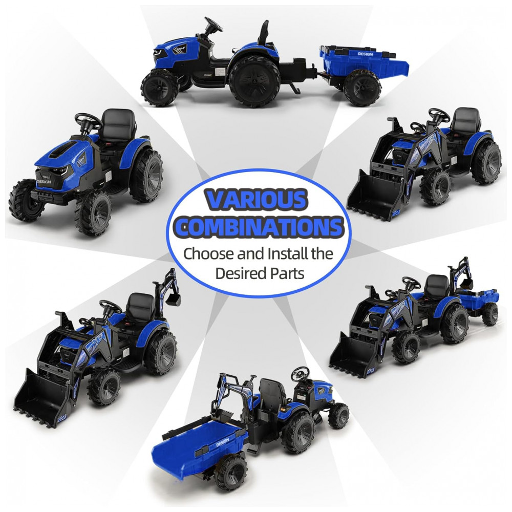 ECTQPYLP8MCF0B_1-1.jpg - Trator Infantil Elétrico GarveeLife Azul 24V 3 em 1 Escavadeira Buldôzer Trailer Controle Remoto Luzes LED Bluetooth