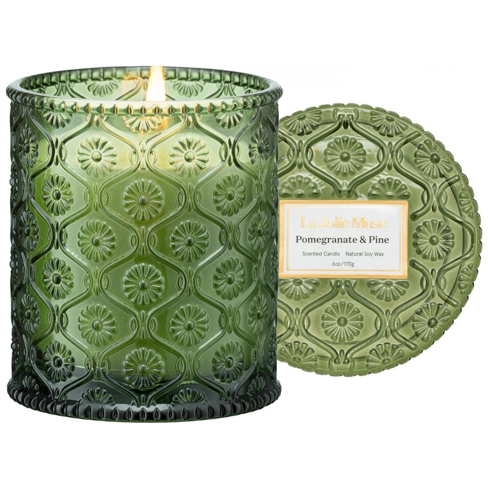 Velas de Natal LA JOLIE MUSE, Vela de Pinheiro e Romã com Limão, 170g de Cera de Soja Natural, Queima Limpa por 40 Horas, Presente Pronto para Anfitri