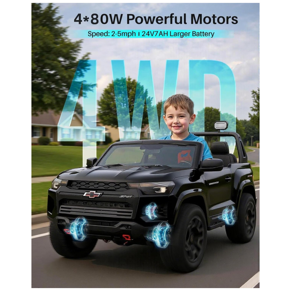 ECTQQGRT79KF0B_1-1.jpg - Carro Elétrico Infantil Chevrolet Licenciado Joywhale 24V 4WD, 2 Lugares, 320W, Controle Remoto, Suspensão, Música, Luzes LED, Preto