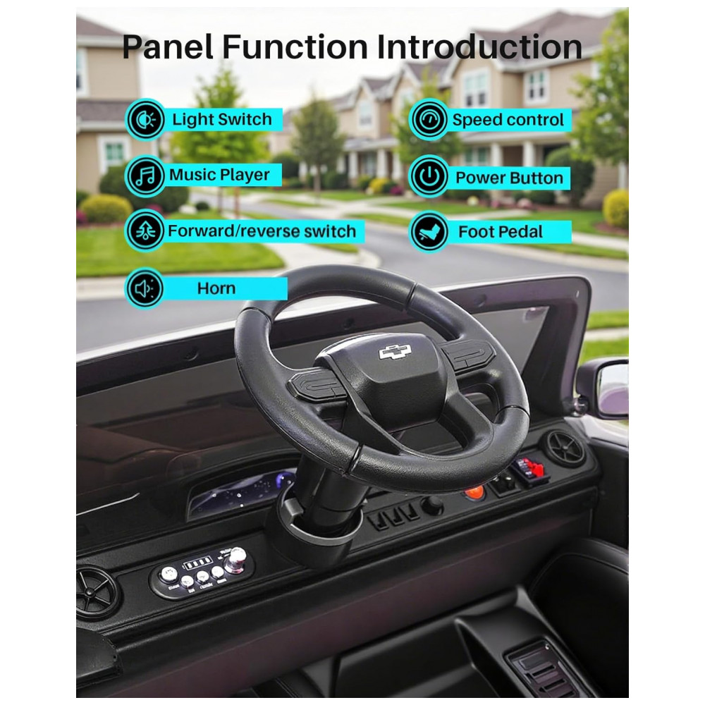 ECTQQGRT79KF0B_2-1.jpg - Carro Elétrico Infantil Chevrolet Licenciado Joywhale 24V 4WD, 2 Lugares, 320W, Controle Remoto, Suspensão, Música, Luzes LED, Preto