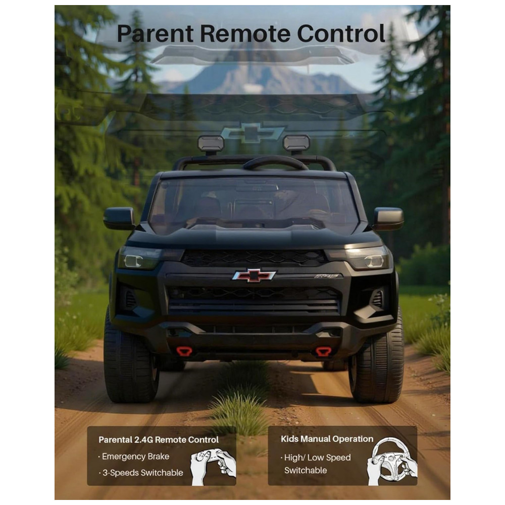 ECTQQGRT79KF0B_5-1.jpg - Carro Elétrico Infantil Chevrolet Licenciado Joywhale 24V 4WD, 2 Lugares, 320W, Controle Remoto, Suspensão, Música, Luzes LED, Preto