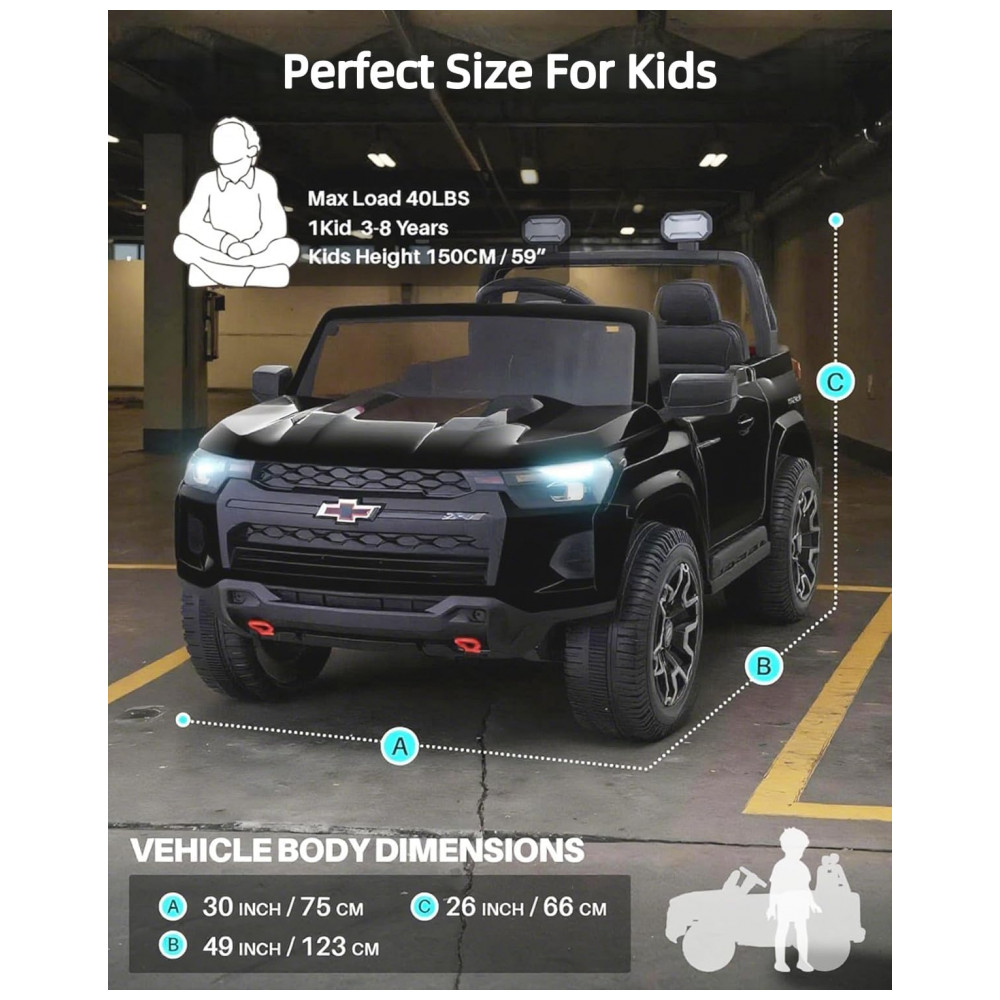 ECTQQGRT79KF0B_7-1.jpg - Carro Elétrico Infantil Chevrolet Licenciado Joywhale 24V 4WD, 2 Lugares, 320W, Controle Remoto, Suspensão, Música, Luzes LED, Preto