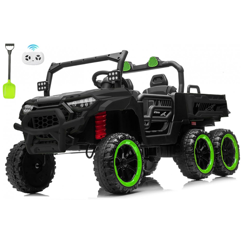 ECTQQH781CWF0B_0-1.jpg - Caminhão Basculante Infantil Letsgoride Preto e Verde 24V 2 Lugares 4 Motores 100W Caçamba Automática 4WD Bluetooth Música LED 6 Rodas