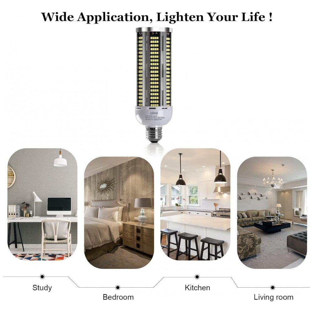 ECTQQHBF8J1B0B_6-1.jpg - 2 Lâmpadas LED Corn 50W, Equivalente 600W, 7000 lúmens, 5000K Luz Branca Dia, Base Média E26/E27, Não Dimerizável, para Iluminação Residencial, QiGe