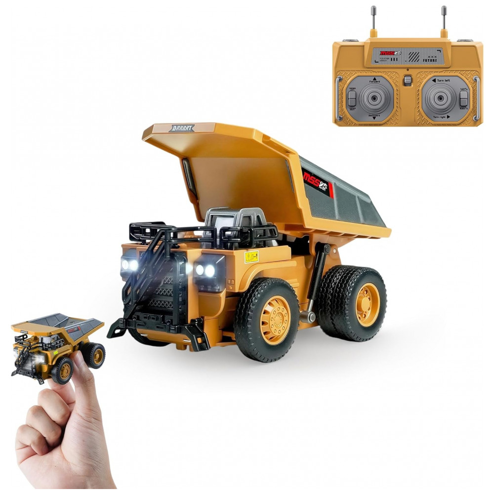 Camionete Basculante Miniatura BRRRRT 164 RC, Brinquedo Caminhão Basculante, Controle Remoto 8 Canais com Carroceria de Metal e Luz,