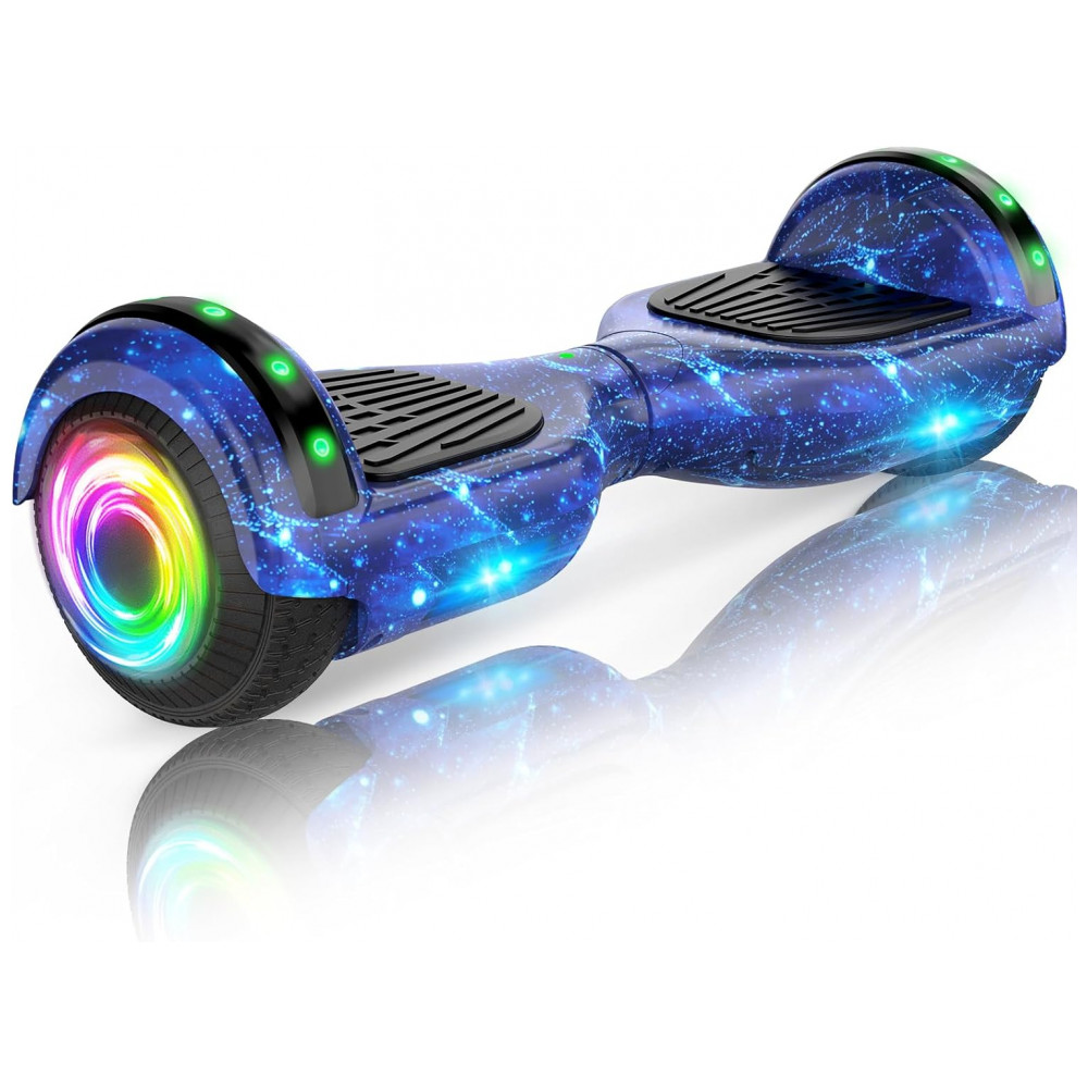 Hoverboard Auto Balanceante SISIGAD 6,5" Azul Estrelado K01 com Alto-falante Bluetooth e Rodas LED Coloridas para Crianças de 6 a 12 Anos