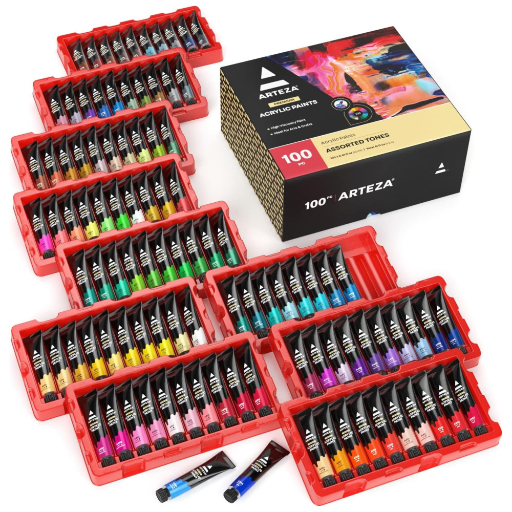ECTQQLXDB51B0B_0-1.jpg - Kit de Tinta Acrílica Profissional com Cores Essenciais 100 Peças Arteza
