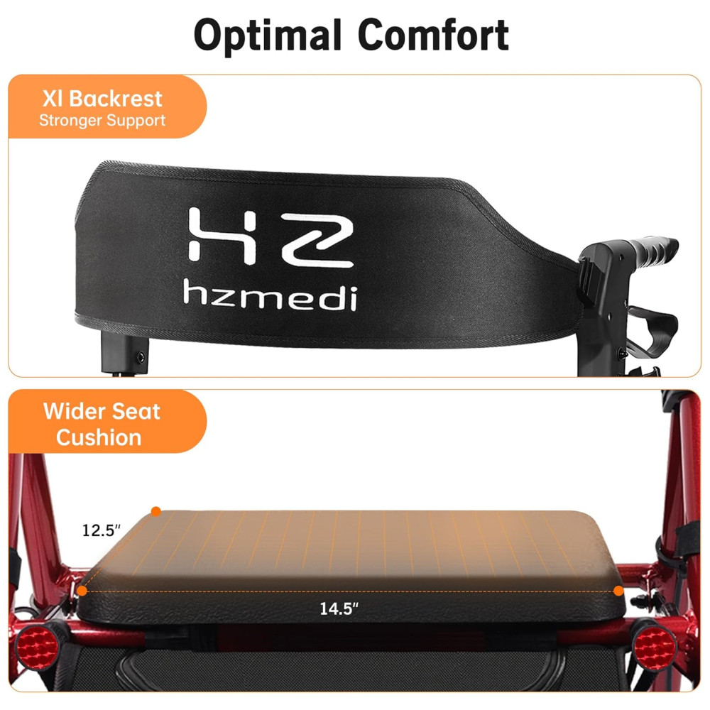 Andador com Assento para Idosos, Dobrável em Alumínio, Rodas de 20cm Ajustáveis, Ideal para Adultos em Mobilidade,HZ HZMEDI - Imagem 5