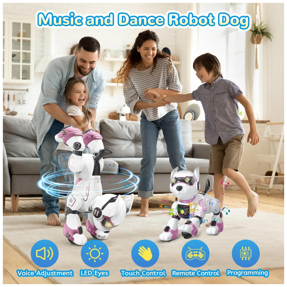 ECTQQQ5MMCDD0B_1-1.jpg - Robô Cachorro Programável Preto com Detalhes Vermelhos – Interactive Robotic Dog Toy, Controle Remoto, Voz e Imitação de Sons para Crianças