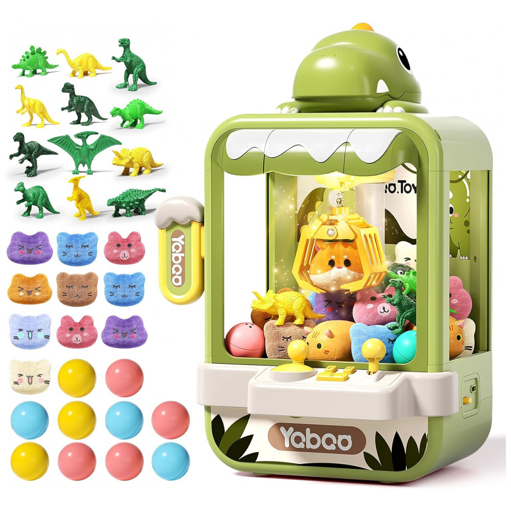 ECTQQTQ9S7XC0B_0-1.jpg - Eohemeral Máquina de Garra Dinossauro Verde para Crianças, Mini Arcade Eletrônico com Música e 10 Pelúcias + 12 Acessórios