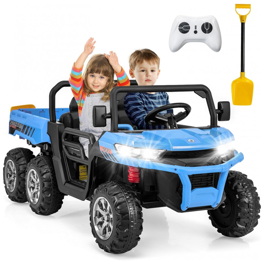 ECTQQV48K7KD0B_0-1.jpg - Caminhão Basculante Elétrico Infantil OLAKIDS Azul 24V 2 Lugares 4WD 6x6 Caçamba Elétrica Suspensão Controle Remoto 4x90W