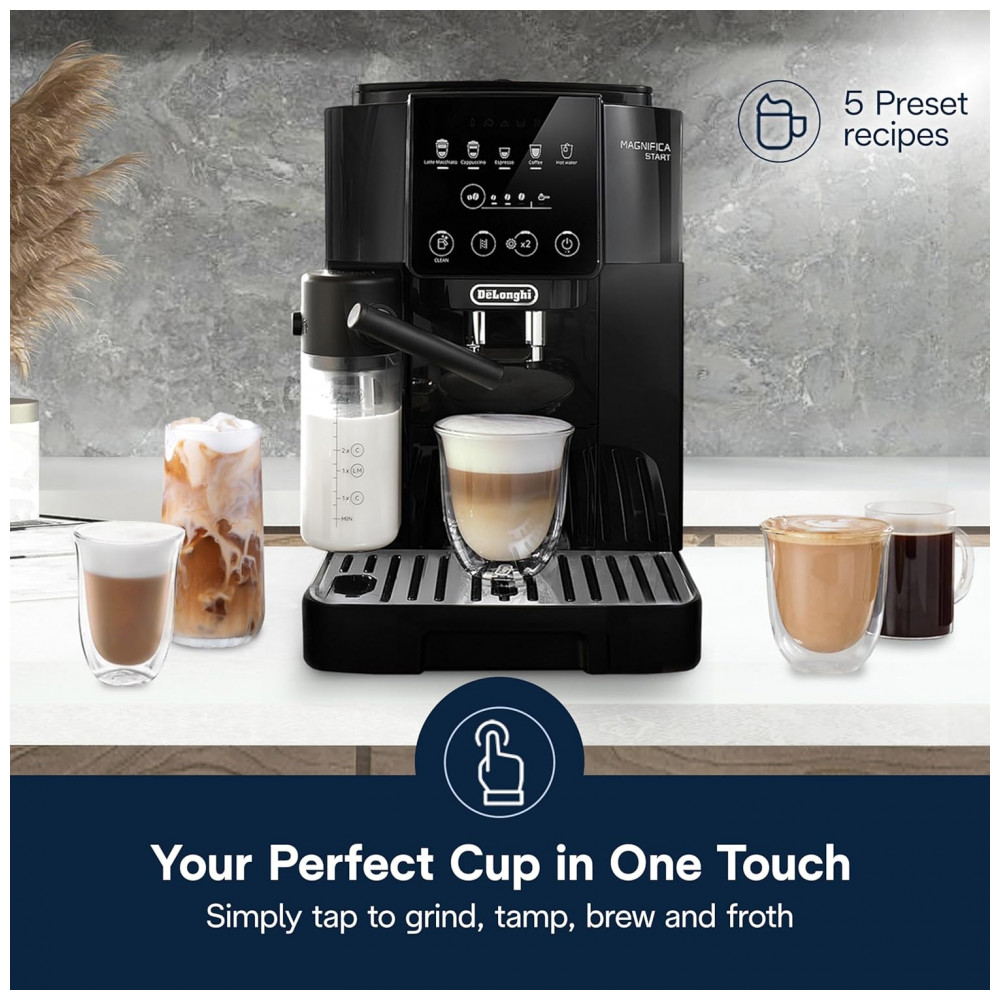 ECTQQV6KQJ5D0B_3-1.jpg - Máquina Automática de Café Expresso DeLonghi Magnifica Start com Espumador de Leite Automático, Moedor Integrado, 5 Receitas com Um Toque,