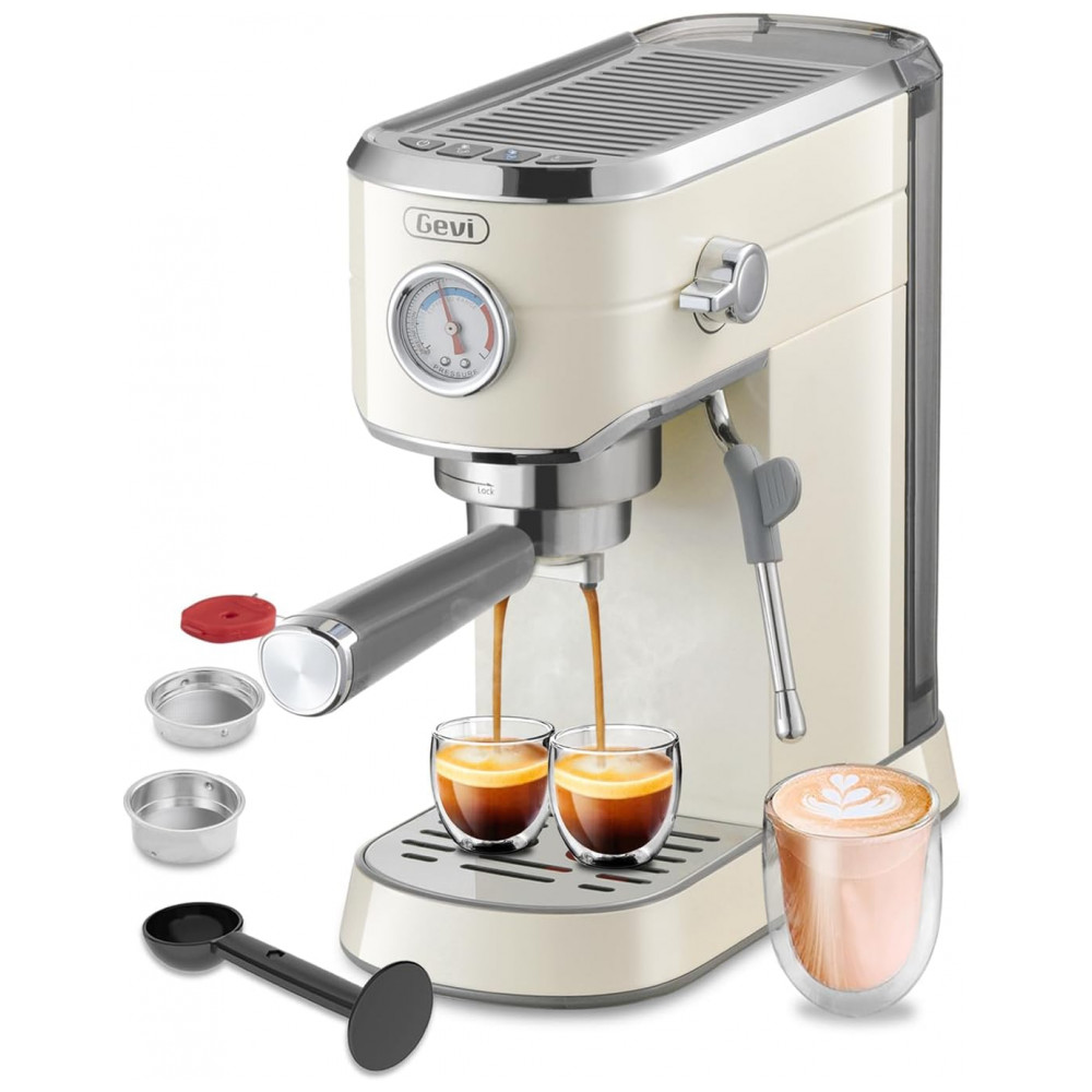 ECTQR1MTVBWF0B_0-1.jpg - Máquina de Espresso Comercial 20 Bar, Vaporizador Profissional, Controle NTC, Manômetro, Gevi, Inox, Bege, 110V