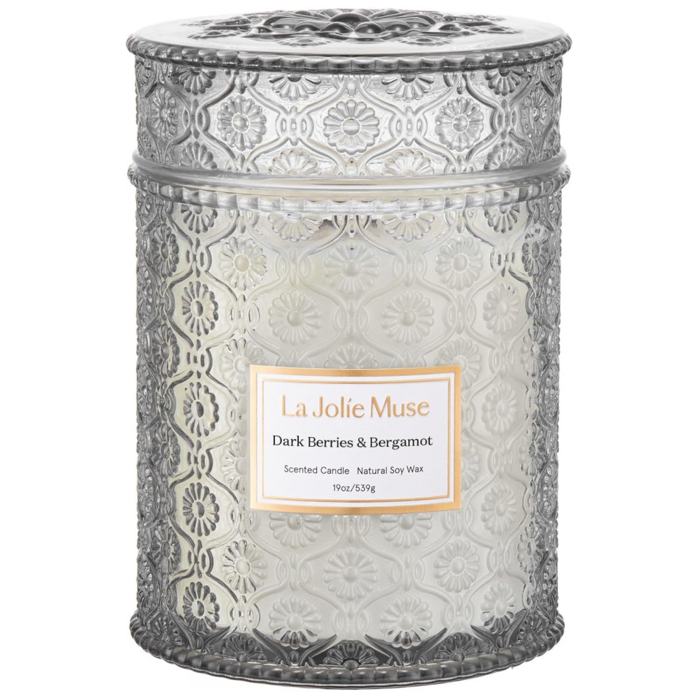 Vela LA JOLIE MUSE Dark Berries Bergamot - 539 g - 90 Horas de Queima Limpa - Cera de Soja Natural - Elegante para Anfitriões e Decoração Doméstica