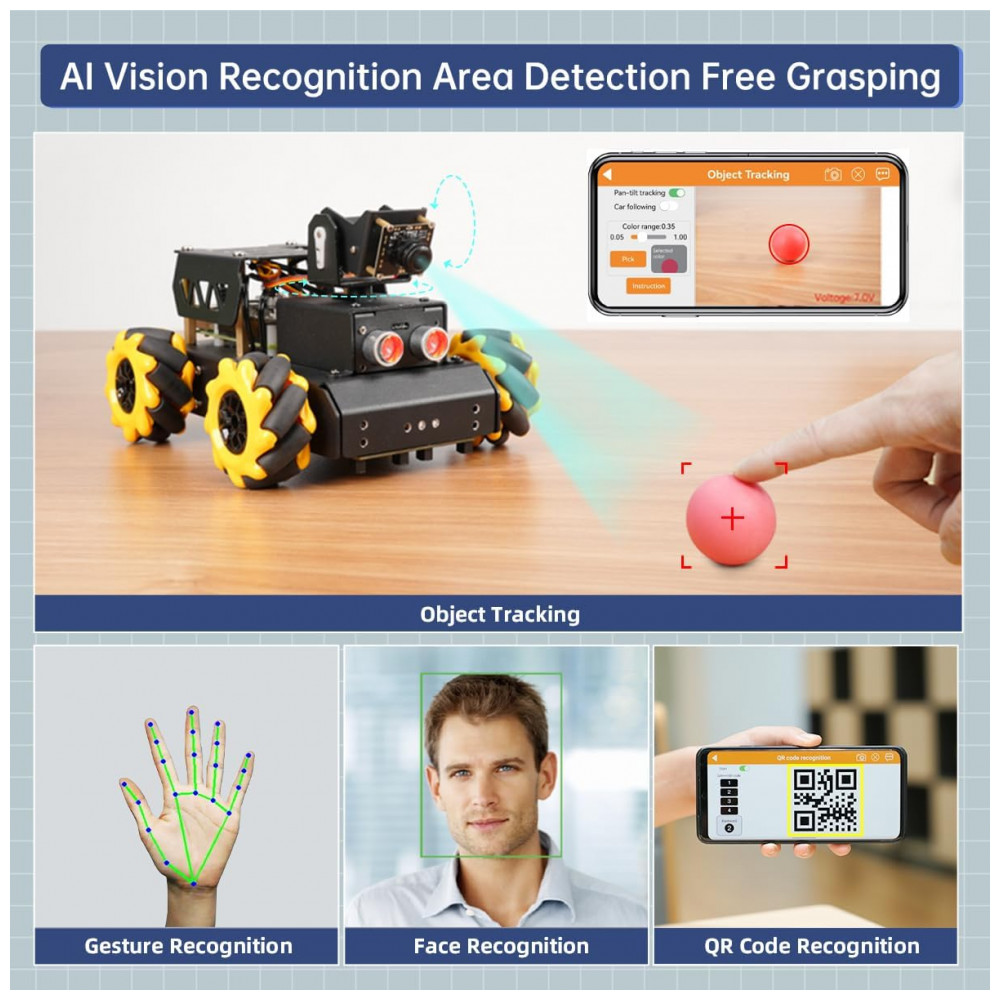 ECTQR3QKZCWF0B_6-1.jpg - Hiwonder TurboPi – Robô Educacional com Chassi Mecanum ROS2 e Suporte a ChatGPT – Kit Avançado com Câmera 3D Lidar TOF e Navegação Autônoma