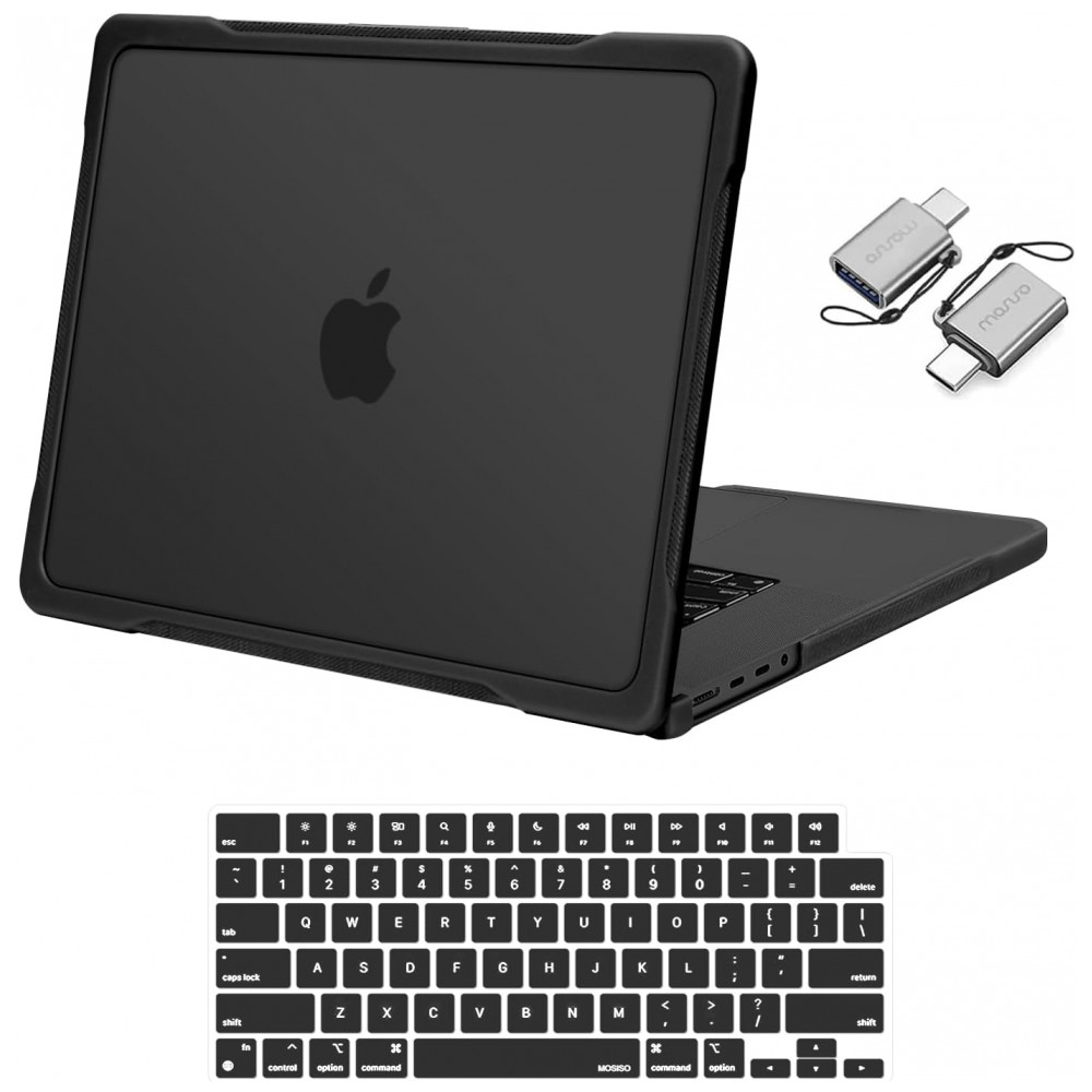 ECTQR5KCH3YC0B_0-1.jpg - MOSISO Capa para MacBook Pro 16" 2025-2021 M4/M3/M2/M1, Hard Shell Anti-Risco com TPU, Filme de Teclado e Adaptador Type C, Preto