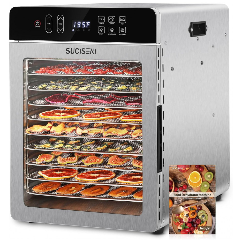 ECTQR956NGKF0B_0-1.jpg - Desidratador de Alimentos SUCISENI com 10 Bandejas de Aço Inoxidável, 9 pés, 1000W, Timer de 24 Horas e Controle de Temperatura