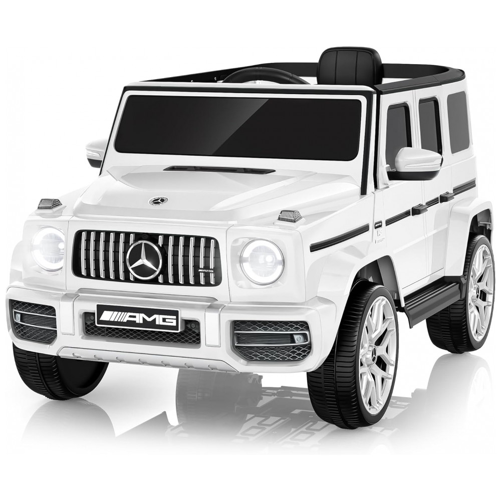 ECTQRBXFQKSF0B_0-1.jpg - Carro Elétrico Infantil Licenciado AceCruisers Mercedes-Benz G63 12V Branco 2 Motores Controle Remoto Música LED 3 Velocidades Cinto