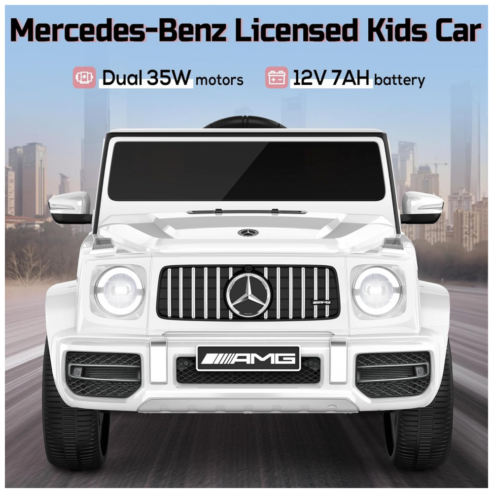 ECTQRBXFQKSF0B_1-1.jpg - Carro Elétrico Infantil Licenciado AceCruisers Mercedes-Benz G63 12V Branco 2 Motores Controle Remoto Música LED 3 Velocidades Cinto