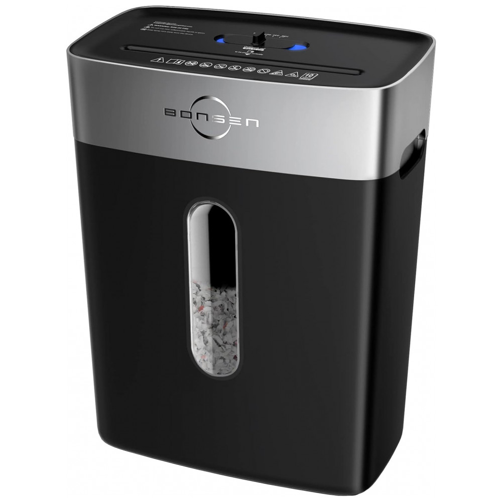 ECTQRFTVPGLB0B_0-1.jpg - Trituradora de Papel BONSEN para Escritório em Casa, Cesto de 15 Litros, Fragmenta 10 Folhas de uma Vez, Nível de Segurança P4, Silenciosa e à Prova