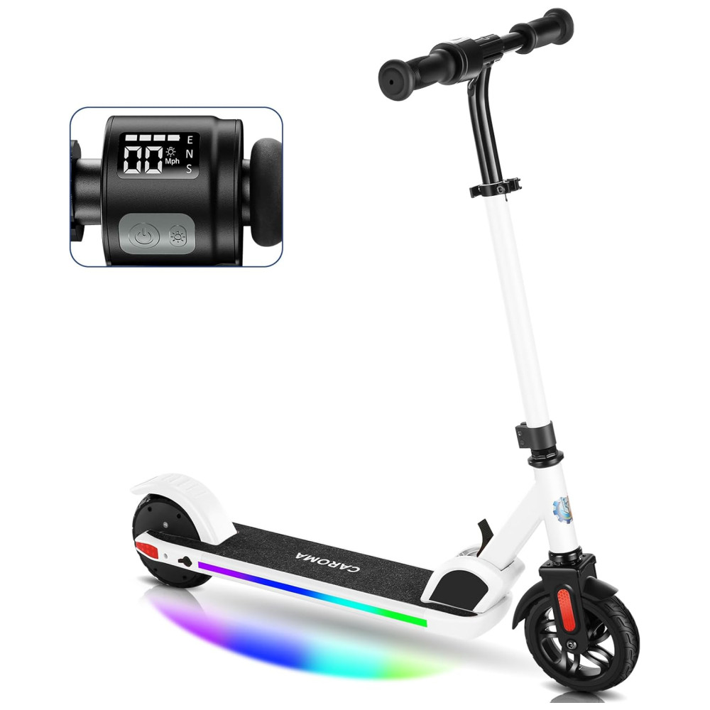 ECTQRHZFB6RC0B_0-1.jpg - Patinete Elétrico Infantil Dobrável com Velocidade e Altura Ajustáveis Luzes Coloridas e Display LED para Crianças de 8 a 14 Anos 150W Caroma E35 Branco