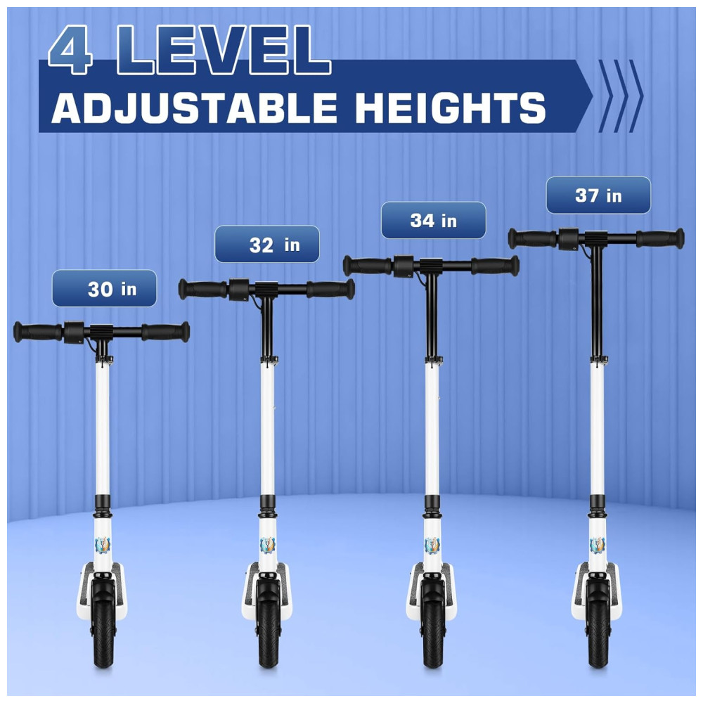 ECTQRHZFB6RC0B_1-1.jpg - Patinete Elétrico Infantil Dobrável com Velocidade e Altura Ajustáveis Luzes Coloridas e Display LED para Crianças de 8 a 14 Anos 150W Caroma E35 Branco