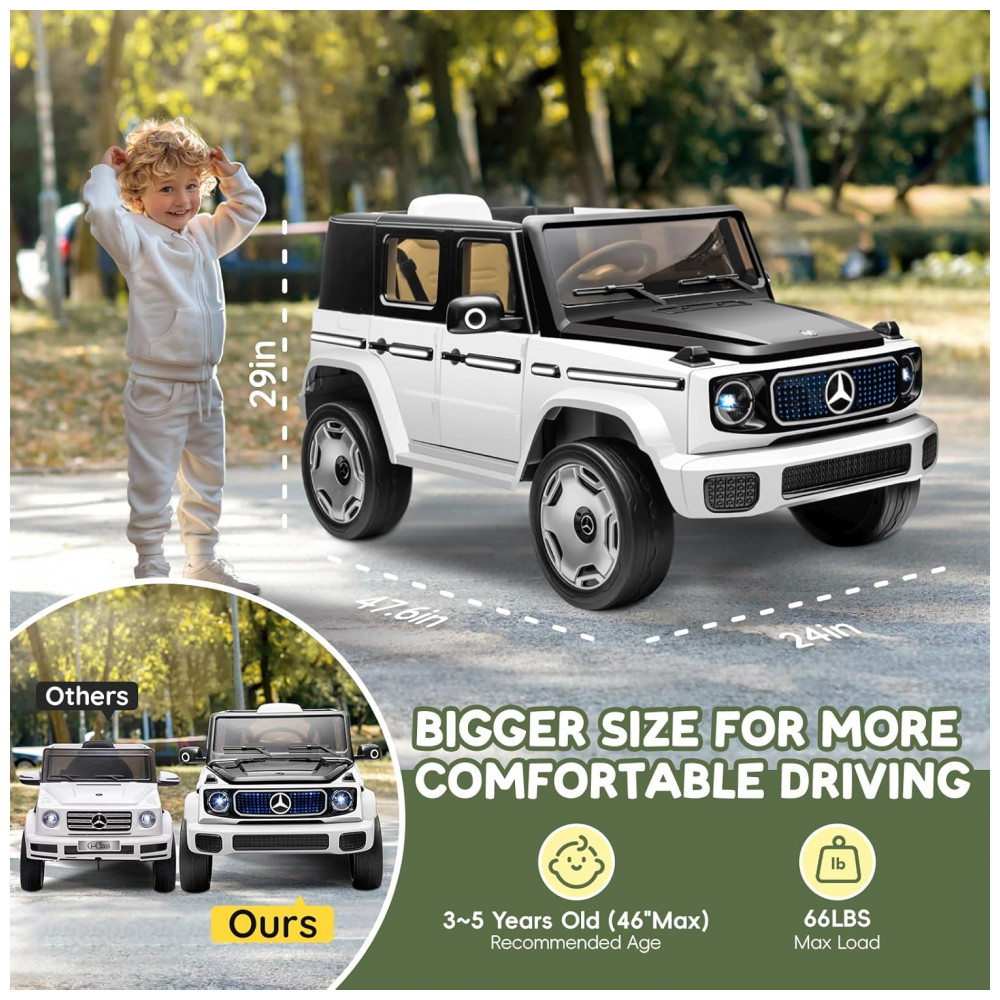 ECTQRKRBPG1D0B_1-1.jpg - Carro Elétrico Infantil Mercedes-Benz Forever Source Branco 12V Controle Remoto LED 3 Velocidades Música 80-100min EQG