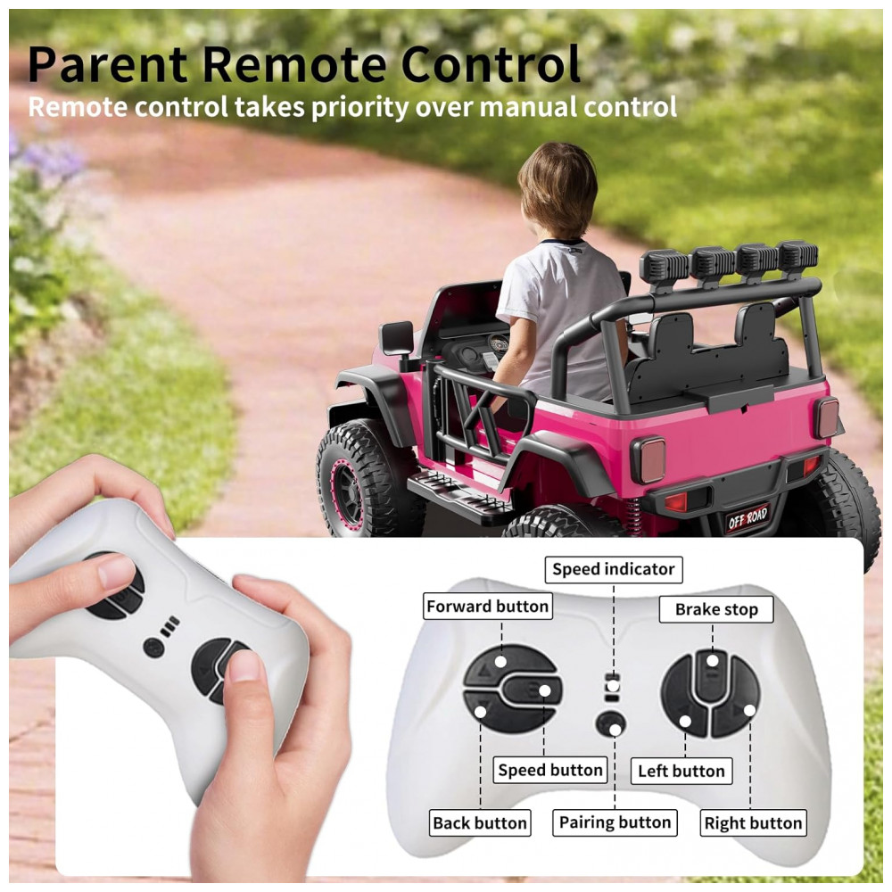 ECTQRPP4B6LF0B_2-1.jpg - Carro Elétrico Infantil 2 Lugares, 24V, 4 Motores 200W, Controle Remoto, Suspensão, CIYOMY, Rosa