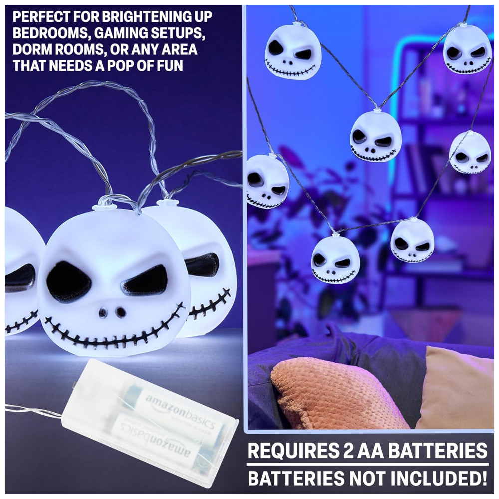 ECTQRRK86L8F0B_2-1.jpg - Luzes de Fada LED Disney The Nightmare Before Christmas Jack Skellington, 10 Luzes, 165 cm, Pilhas AA, Decoração Natalina