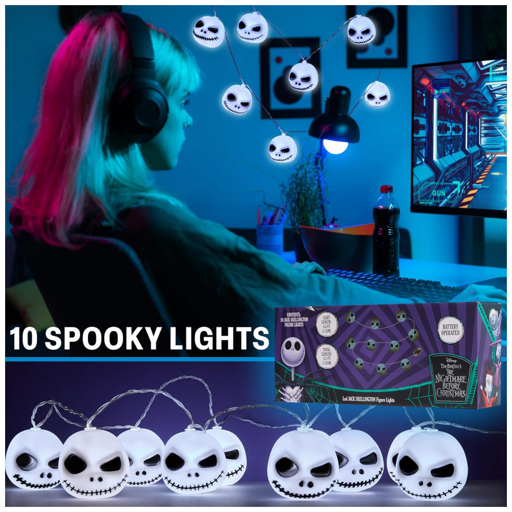 ECTQRRK86L8F0B_5-1.jpg - Luzes de Fada LED Disney The Nightmare Before Christmas Jack Skellington, 10 Luzes, 165 cm, Pilhas AA, Decoração Natalina