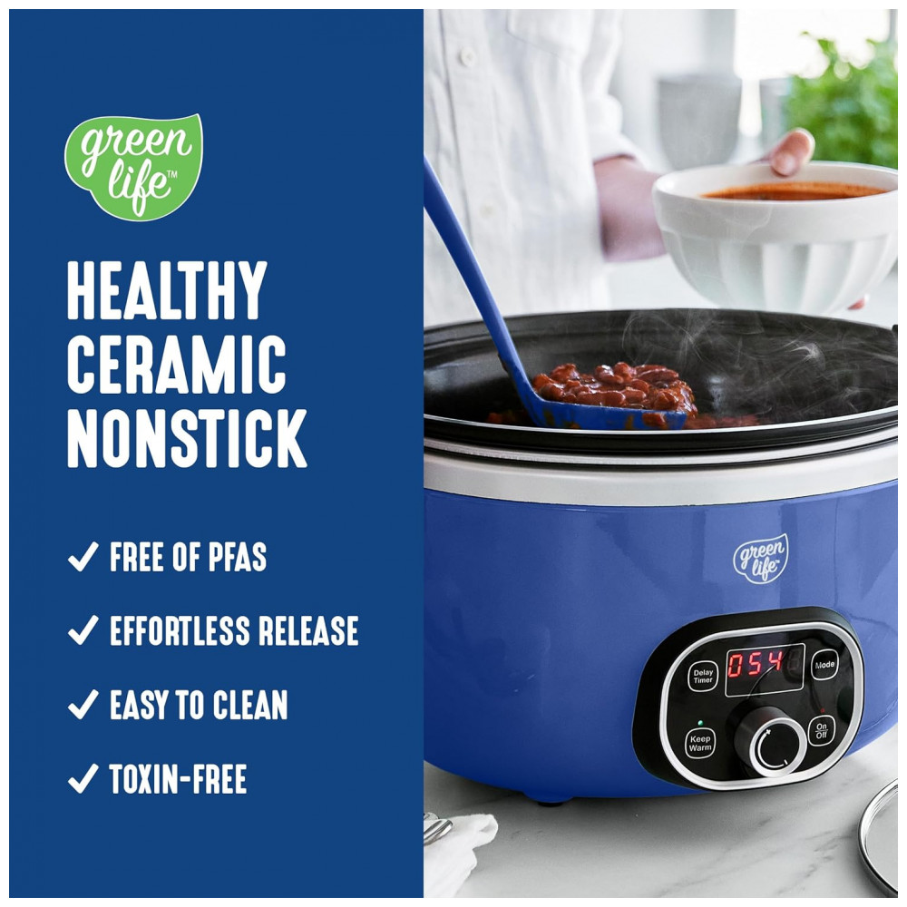 ECTQRRMMS32D0B_1-1.jpg - Panela Elétrica GreenLife 5,68 litros, Revestimento Interno Cerâmico Antiaderente Livre de PFAS, Programável, Familiar, Mantém a Comida Aquecida,