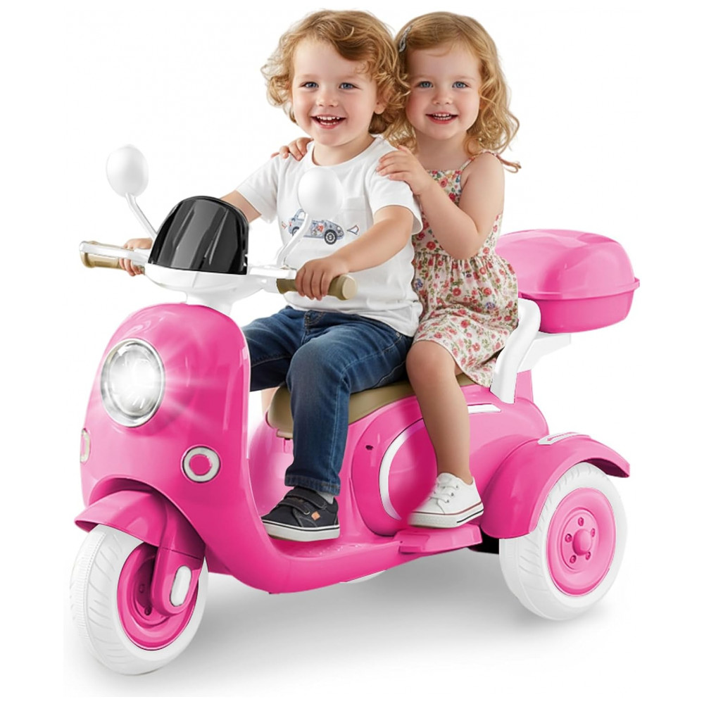 ECTQRXF9S39D0B_0-1.jpg - Moto Elétrica Infantil HEIMILI 12V Rosa 3 Rodas 2 Lugares com Bluetooth MP3 Baú e Estabilidade