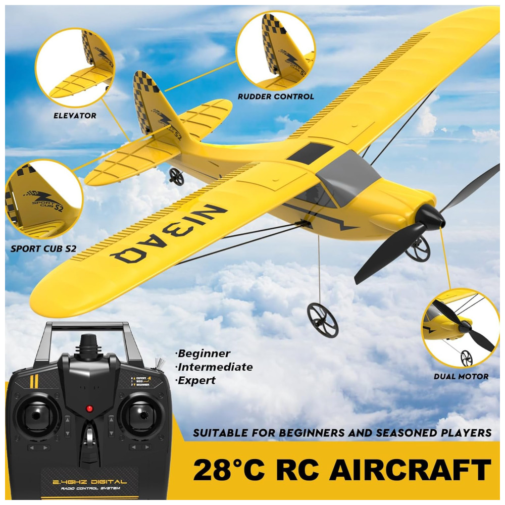 ECTQS1R3VZGC0B_1.jpg - Avião de Controle Remoto de 3 Canais com com Propeller Saver, Sistema de Estabilização Xpilot e Acessórios, 28ºC Sport Cub S2 , Amarelo