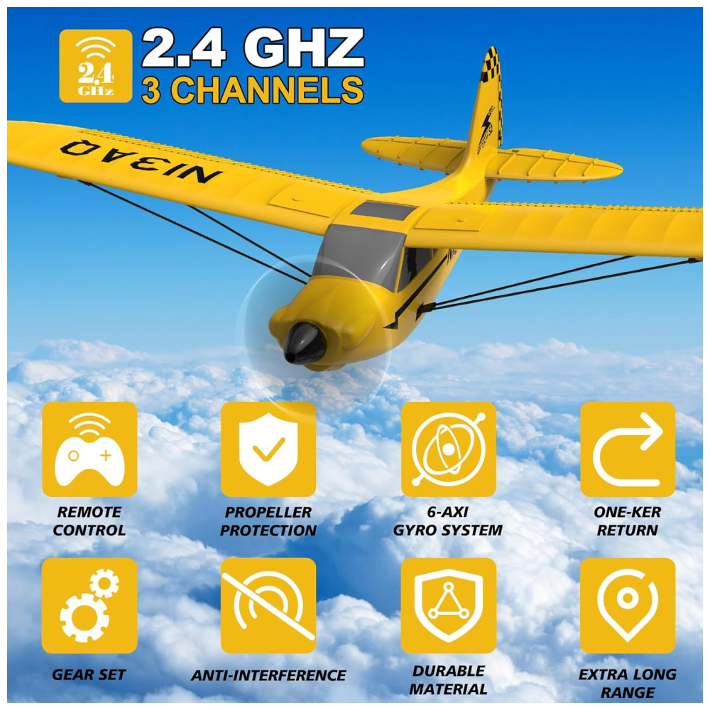 ECTQS1R3VZGC0B_2.jpg - Avião de Controle Remoto de 3 Canais com com Propeller Saver, Sistema de Estabilização Xpilot e Acessórios, 28ºC Sport Cub S2 , Amarelo