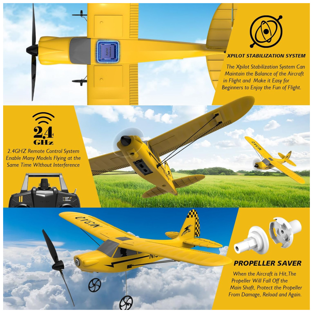 ECTQS1R3VZGC0B_3.jpg - Avião de Controle Remoto de 3 Canais com com Propeller Saver, Sistema de Estabilização Xpilot e Acessórios, 28ºC Sport Cub S2 , Amarelo