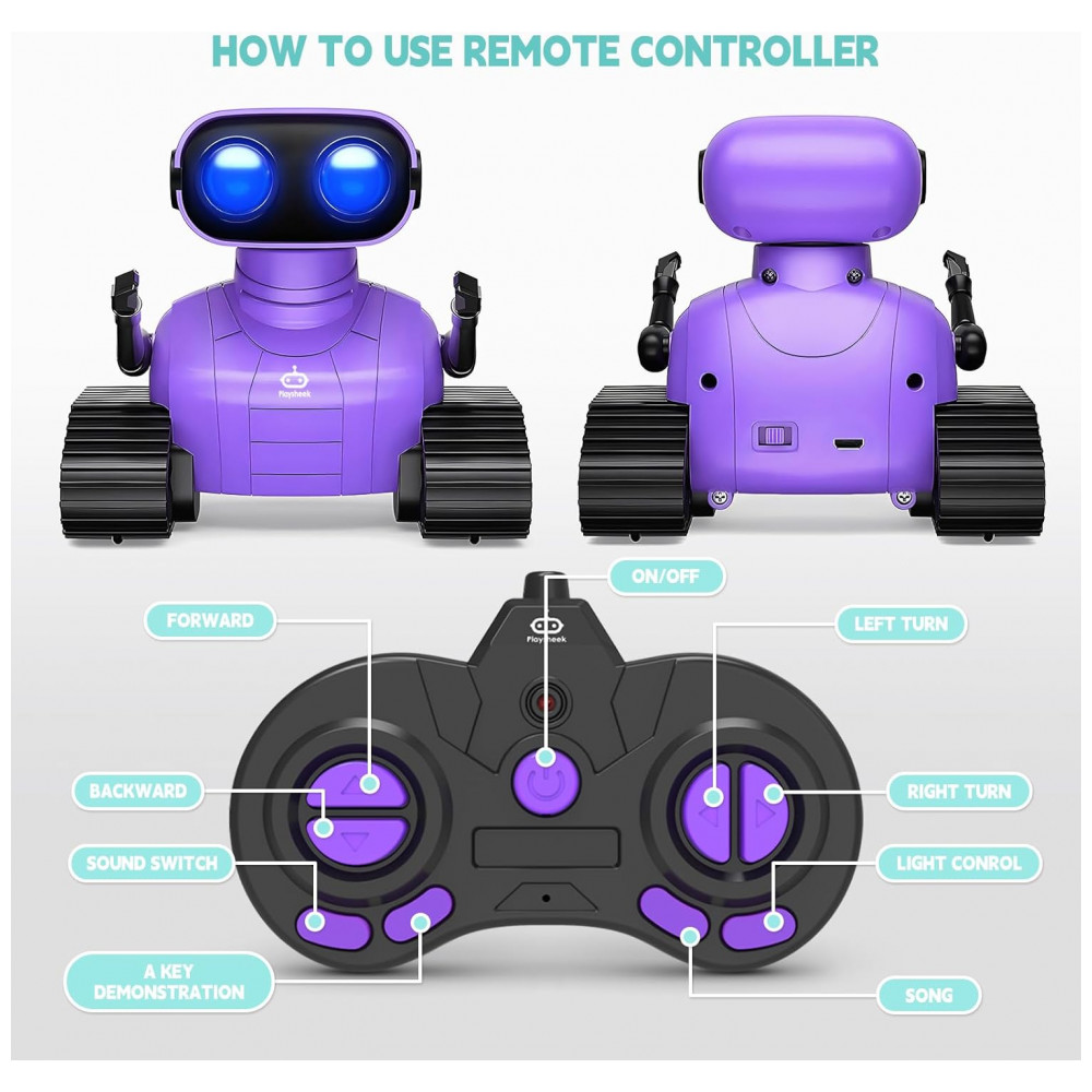 ECTQS2MKKCGC0B_6-1.jpg - Robô Emocional Programável Roxo – Playsheek “Emo Robot” com Controle Remoto Dança e Luzes LED para Crianças a Partir de 3 Anos