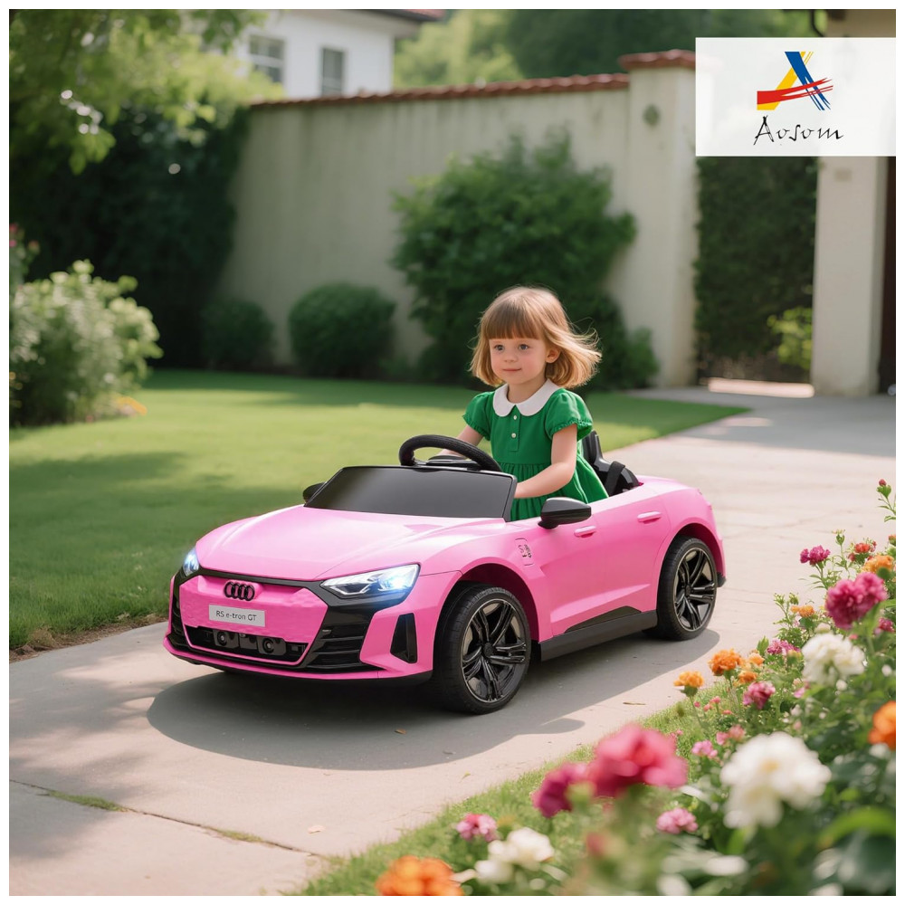 ECTQS4P1ZZGF0B_1-1.jpg - Carro Elétrico Infantil Aosom Audi RS e-tron GT Licenciado 12V Rosa Controle Remoto Luzes LED Música Suspensão e Fácil Transporte – de 3 a 5 Anos