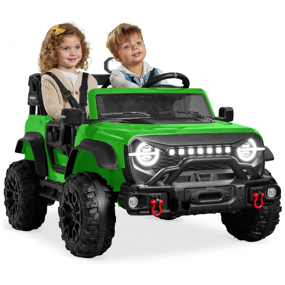 ECTQS6V3B1BF0B_0-1.jpg - Carro Elétrico Infantil Best Choice Products 24V Verde, Caminhão 2 Lugares, com Controle Remoto, Bluetooth, Luzes LED e Capacidade para 60 kg