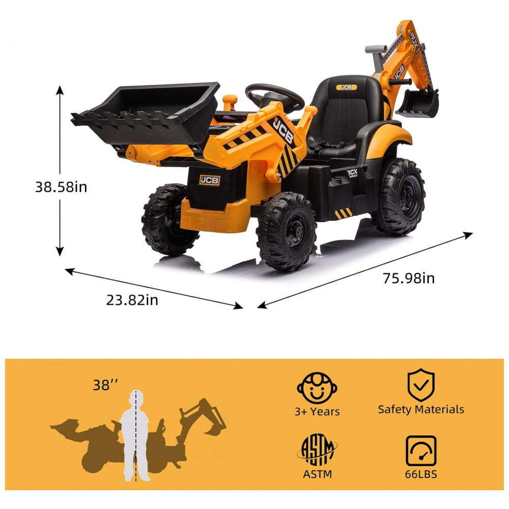 ECTQS7M994XC0B_2-1.jpg - Carrinho Elétrico Infantil 3 em 1 24V JCB Excavator, Trator, Bulldozer, Controle Remoto, Multifuncional, Bluetooth, Amarelo