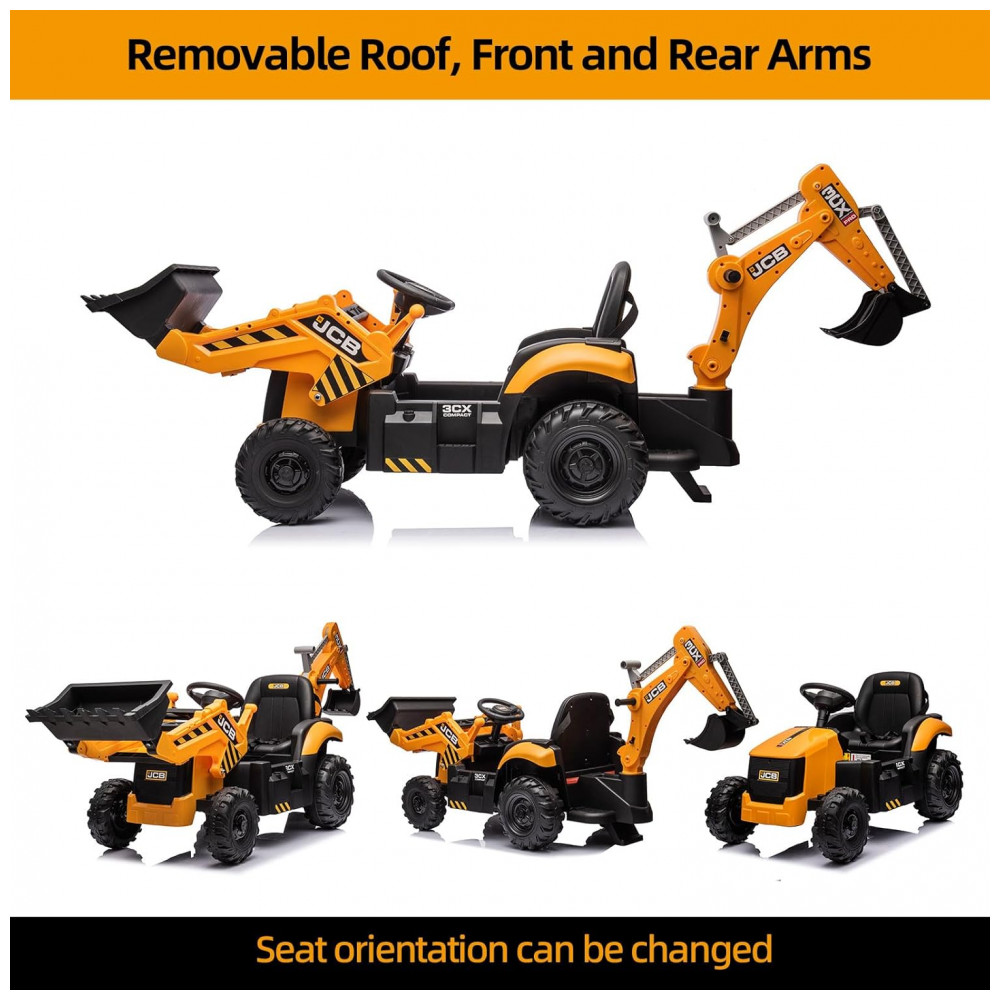 ECTQS7M994XC0B_3-1.jpg - Carrinho Elétrico Infantil 3 em 1 24V JCB Excavator, Trator, Bulldozer, Controle Remoto, Multifuncional, Bluetooth, Amarelo