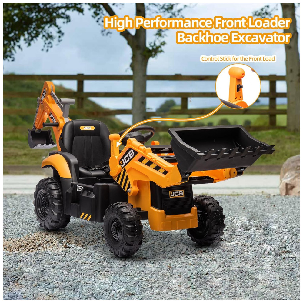 ECTQS7M994XC0B_5-1.jpg - Carrinho Elétrico Infantil 3 em 1 24V JCB Excavator, Trator, Bulldozer, Controle Remoto, Multifuncional, Bluetooth, Amarelo