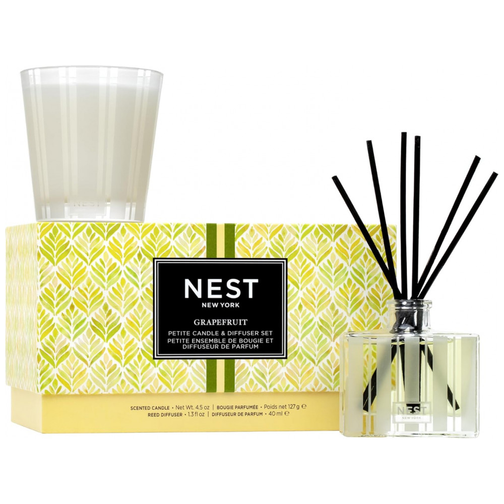 NEST New York Conjunto de Vela Perfumada Petite 127,57 g e Difusor 38,44 ml, Vidro Reutilizável Vegano, Sem Crueldade - Grapefruit