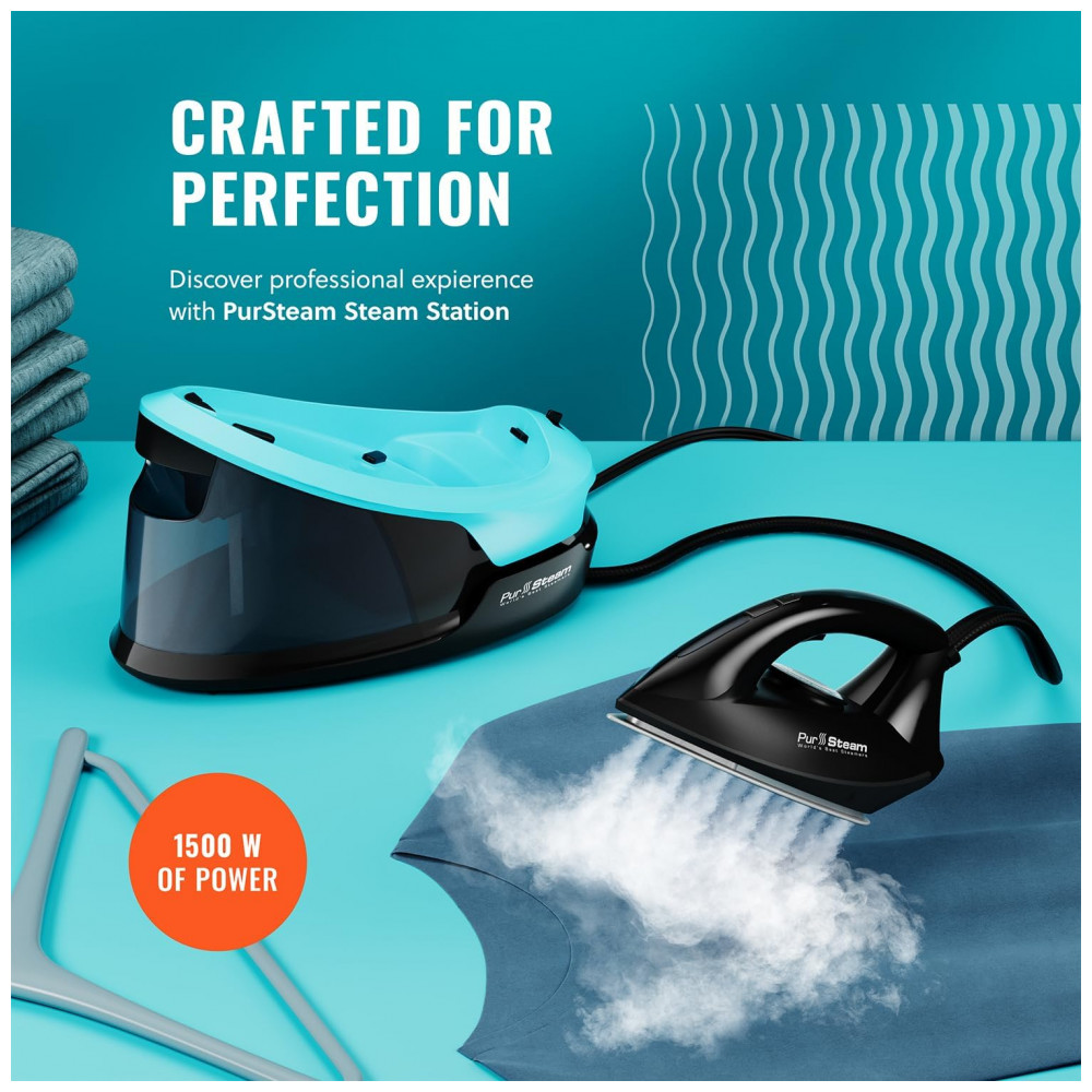 ECTQS8WK89DD0B_1-1.jpg - Pursteam: Ferro de Passar a Vapor com Estação de Vapor Max e Base de Cerâmica Reservatório de Água Removível de 1500ml Pursteam World's Best Steamers