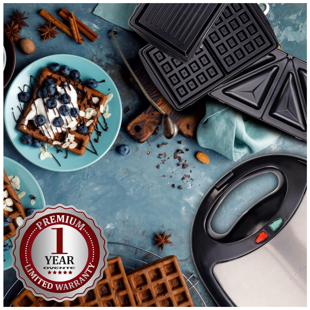 ECTQSG14V9970B_8-1.jpg - OVENTE Conjunto 3 em 1 de Sanduicheira Elétrica, Grill Panini e Máquina de Waffle com Placas Antiaderentes Removíveis, Perfeito para Preparar Sanduích