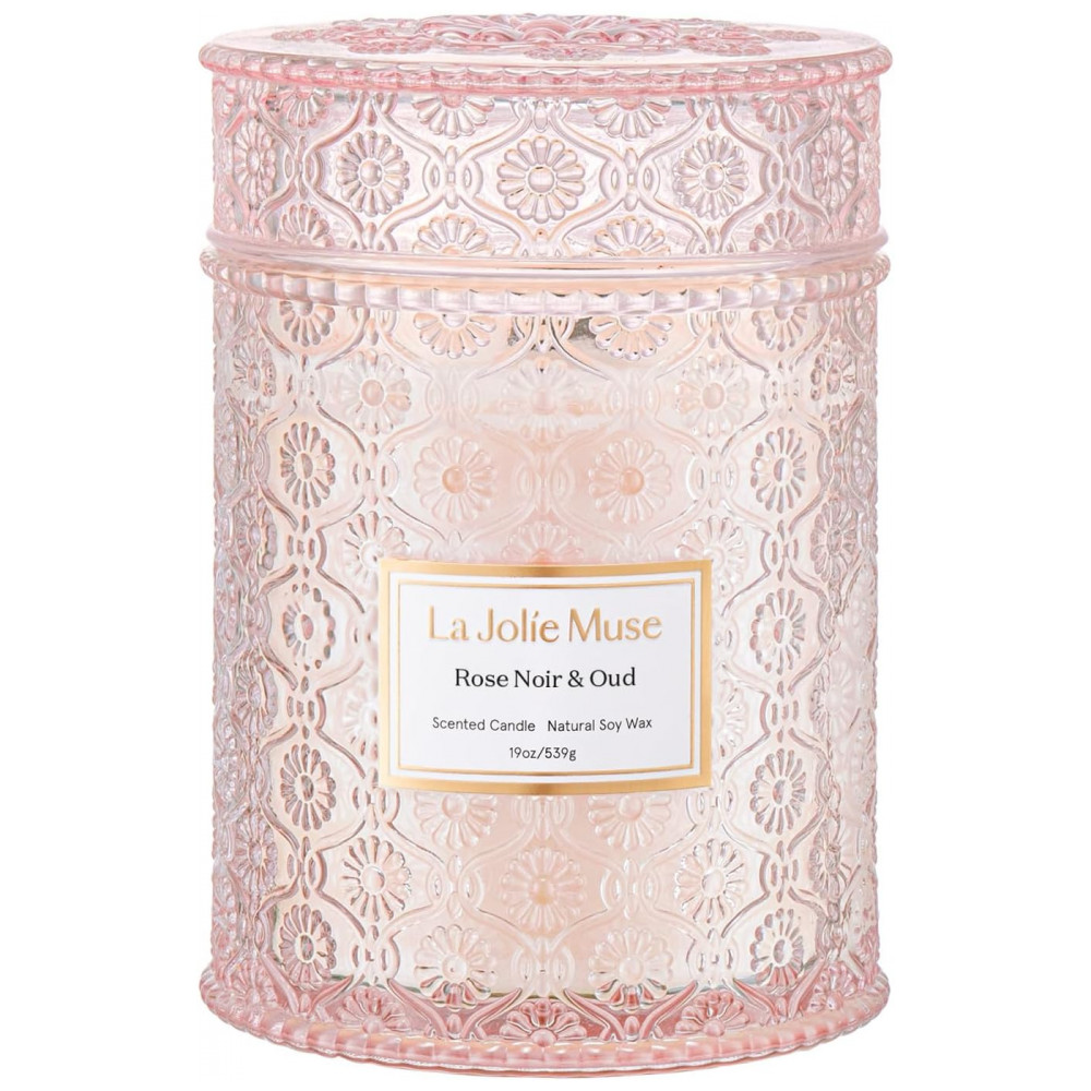Vela Perfumada LA JOLIE MUSE Rose Noir Oud com Pavio de Madeira de Cerejeira 539 g - Cera de Soja Natural, Queima Limpa por 90 Horas - Decoração Elega