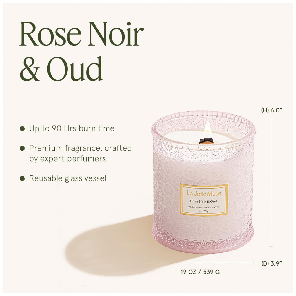 ECTQSMWNPG980B_4-1.jpg - Vela Perfumada LA JOLIE MUSE Rose Noir Oud com Pavio de Madeira de Cerejeira 539 g - Cera de Soja Natural, Queima Limpa por 90 Horas - Decoração Elega